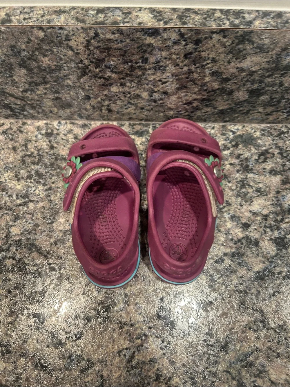 CROCS Girls Purple and Teal Flower Strap Sandals